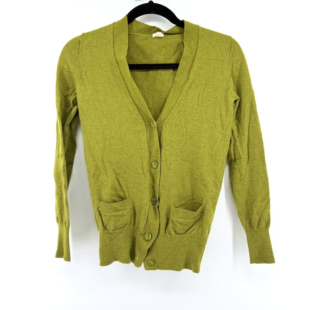 J.Crew Cardigan 100% Merino Wool Small Green Womens V-Neck Tippi Sweater